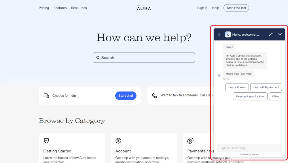 Aura live chat support